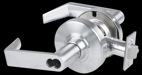Picture of Schlage ALX70B RHO Grade 2 Classroom Cylindrical Lock with Field Selectable Vandlgard, Rhodes Lever, SFIC Less Core