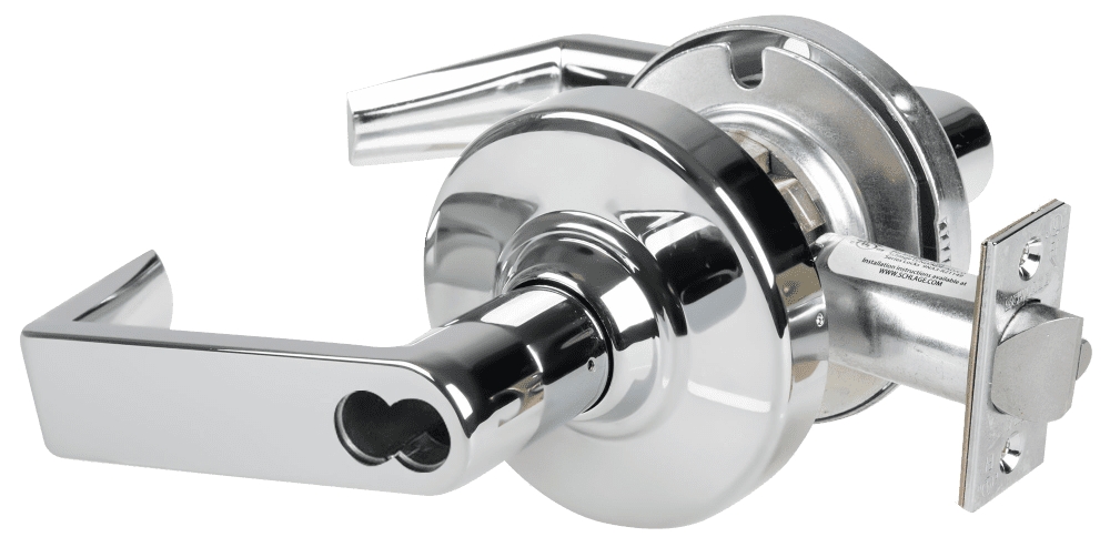 Picture of Schlage ALX70B RHO Grade 2 Classroom Cylindrical Lock with Field Selectable Vandlgard, Rhodes Lever, SFIC Less Core