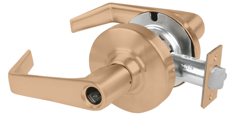 Picture of Schlage ALX53L SAT Grade 2 Entrance Cylindrical Lock with Field Selectable Vandlgard, Saturn Lever, Conventional Less Cylinder