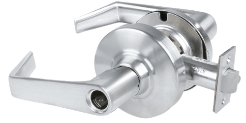 Picture of Schlage ALX80L SAT Grade 2 Storeroom Cylindrical Lock with Field Selectable Vandlgard, Saturn Lever, Conventional Less Cylinder