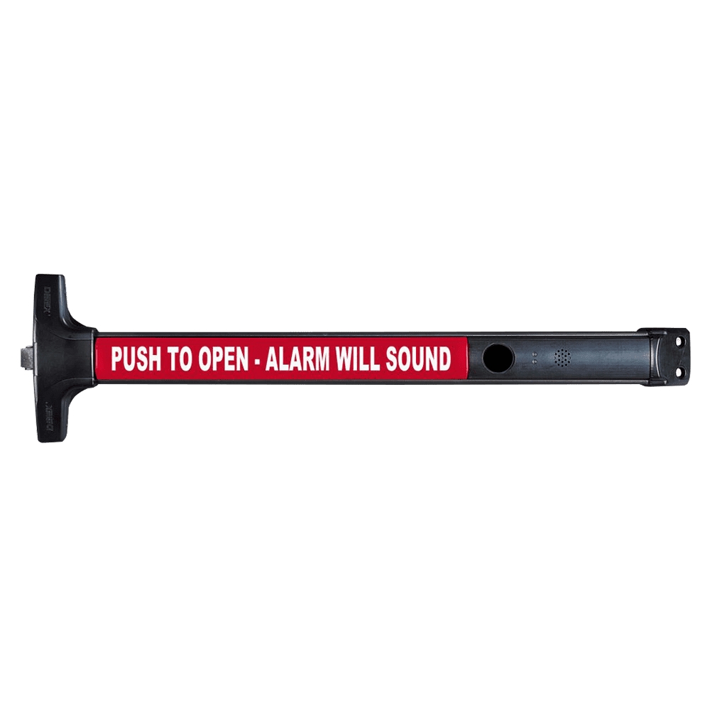 Picture of Detex V40 EB CD 628/711, Battery Powered Alarmed Rim Exit Device, Cylinder Dogging - Aluminum / Black