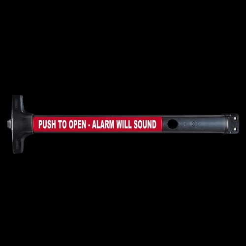 Picture of Detex V40 EB CD 628/711, Battery Powered Alarmed Rim Exit Device, Cylinder Dogging - Aluminum / Black