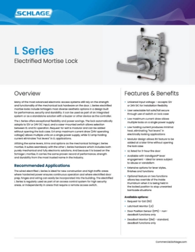Picture of Schlage L9092EL-02  Mortise Lock, Electrically Lock/Unlock Outside Lever W/Cylinder Outside - Fail Safe