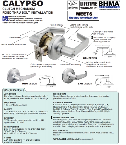 Picture of Cal-Royal CAL40 US26D Grade 1, Dummy Lock, Satin Chrome