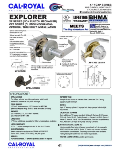 Picture of Cal-Royal CXPRL00 US26D Grade 2, Entrance Lock - With Clutch, Satin Chrome