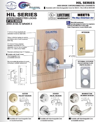 Picture of Cal-Royal HILRL00 US26D Double Locking, Interconnected Entrance Lever  Lock, Satin Chrome