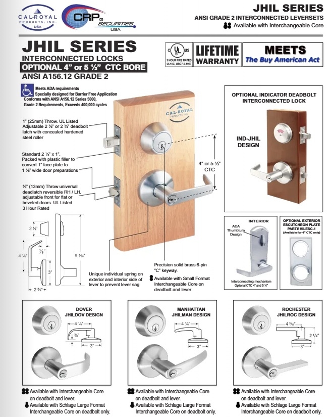 Picture of Cal-Royal IND-JHIL30 US26D Indicator Deadbolt, Interconnected Passage Lever Lock, Satin Chrome