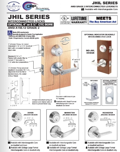Picture of Cal-Royal JHILMAN30 US26D Single Locking, Interconnected Passage Lever Lock, Satin Chrome