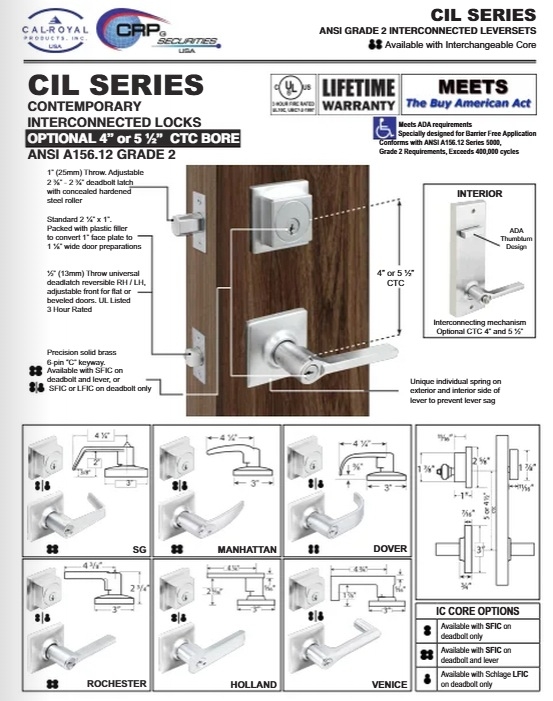Picture of Cal-Royal CILROC30 US26D Single Locking, Interconnected Passage Lever Lock, Satin Chrome