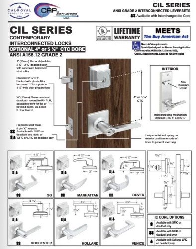 Picture of Cal-Royal CILROC30 US26D Single Locking, Interconnected Passage Lever Lock, Satin Chrome