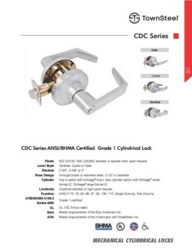 Picture of TownSteel CDC-86-S 626 Storeroom Clutched Cylindrical Lockset - Satin Chrome