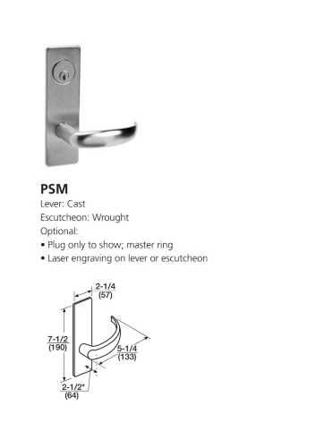 Picture of Corbin Russwin ML2032 PSM Institution or Utility Mortise Lock, PS Lever, M Escutcheon