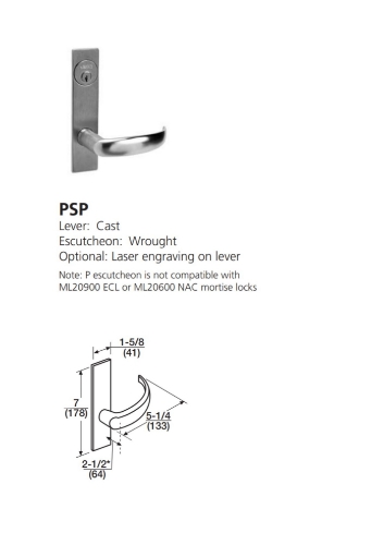 Picture of Corbin Russwin ML2032 PSP Institution or Utility Mortise Lock, PS Lever, P Escutcheon