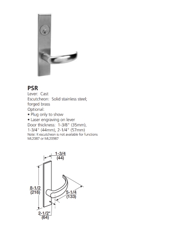 Picture of Corbin Russwin ML2067 PSR Apartment or Dormitory Mortise Lock, PS Lever, R Escutcheon