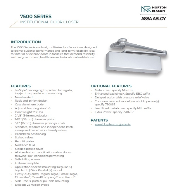 Picture of Norton Rixson 7500 Multi-Sized Door Closer