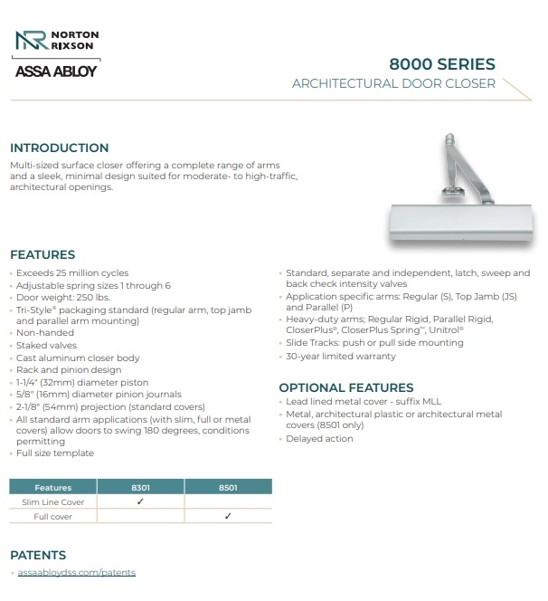 Picture of Norton Rixson 8301/8301H Multi-Sized Door Closer