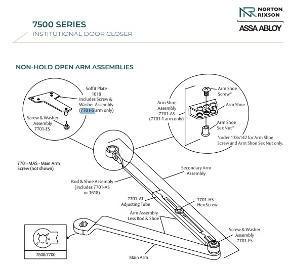 Picture of Norton Rixson 7701-5 Parallel Arm Assembly w/ 1618 Soffit Plate, Non-Hold Open, For 7500 Series