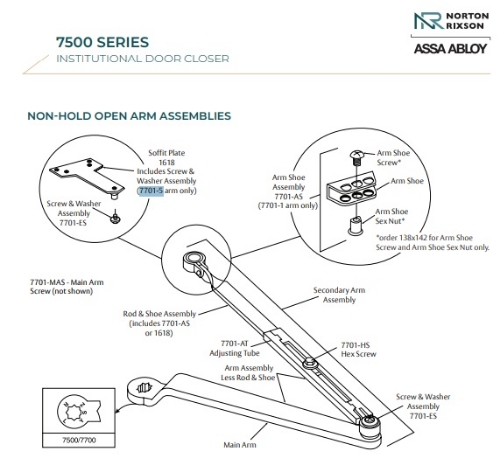 Picture of Norton Rixson 7701-5 Parallel Arm Assembly w/ 1618 Soffit Plate, Non-Hold Open, For 7500 Series