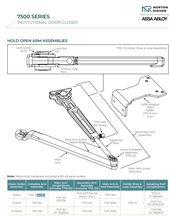 Picture of Norton Rixson 7701-8, Parallel Arm Assembly, Hold Open