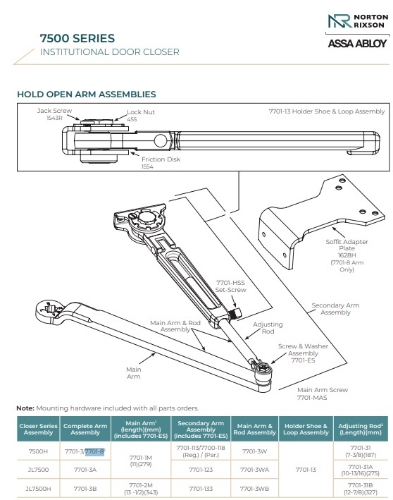 Picture of Norton Rixson 7701-8, Parallel Arm Assembly, Hold Open