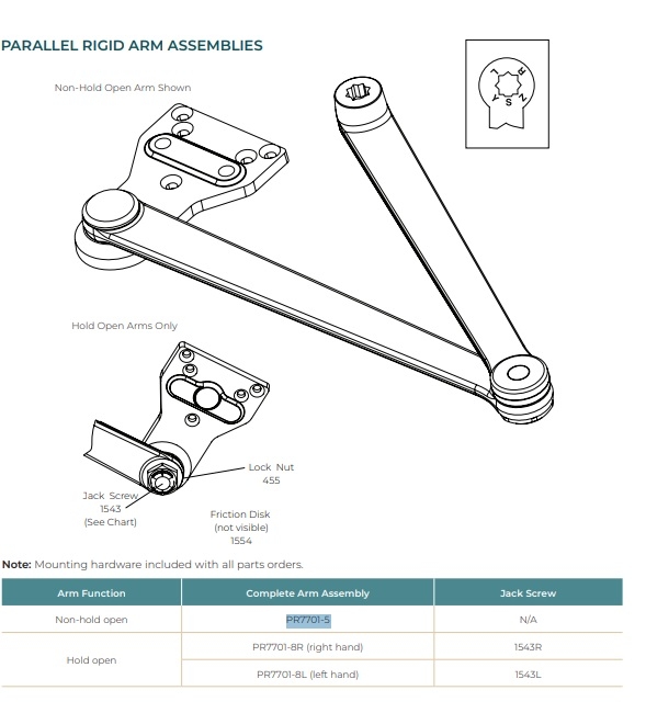Picture of Norton Rixson PR7701-8R Parallel Rigid Arm, Hold Open, Right Hand