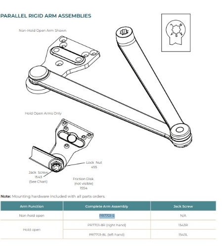 Picture of Norton Rixson PR7701-8R Parallel Rigid Arm, Hold Open, Right Hand