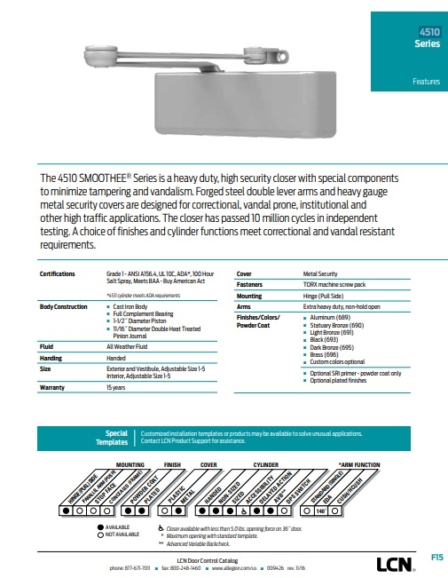 Picture of LCN 4511 EDA High Security Closer - Mounting Hinge (Pull Side)