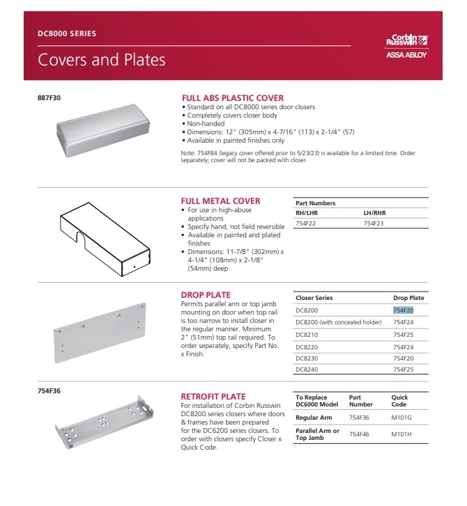 Picture of Corbin Russwin 754F20-689  Drop Plate For DC8200 Door Closers - Aluminum