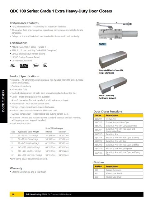 Picture of Stanley QDC115 R Grade 1 Extra Heavy Duty Door Closer - Fully Adjustable - Cast Iron Body - Extra Duty Arm - Full Sized Rounded  Plastic Cover