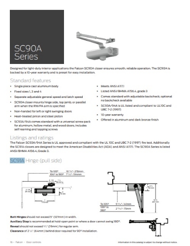 Picture of Falcon SC91A RWPA Door Closer -  Regular With Parallel Arm Shoe