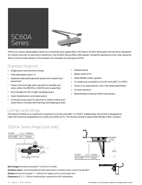 Picture of Falcon SC60A-3049/PA Hold Open Arm w/ PA Bracket