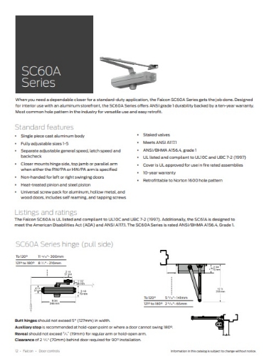 Picture of Falcon SC60A-3049/PA Hold Open Arm w/ PA Bracket