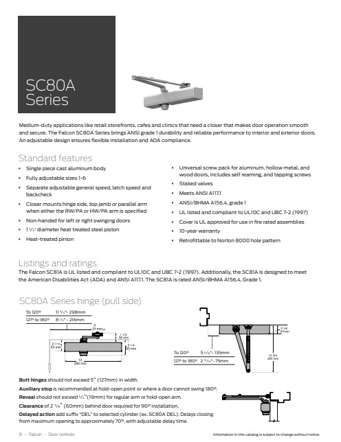 Picture of Falcon SC80A-3049/PA Hold Open Arm w/ PA Bracket