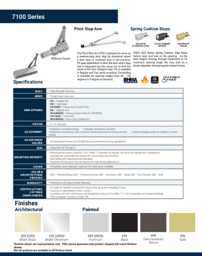 Picture of PDQ 7101-BC-PA Grade 1 Institutional Closer, Backcheck, Tri-Pack Arm