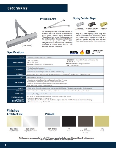 Picture of PDQ 5301-BC-PS Grade 1 Commercial Closer, Slim Cover, Pivot Stop Arm