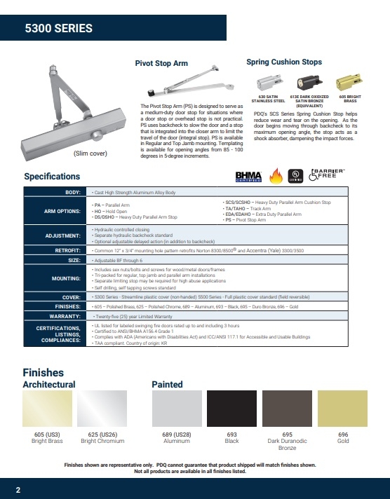 Picture of PDQ 5301-BC-TA-HO Grade 1 Commercial Closer, Slim Cover,  Hold Open - Track Arm