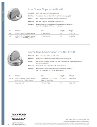 Picture of Rockwood 440 Low Dome Stop, 2" x 1-1/8"