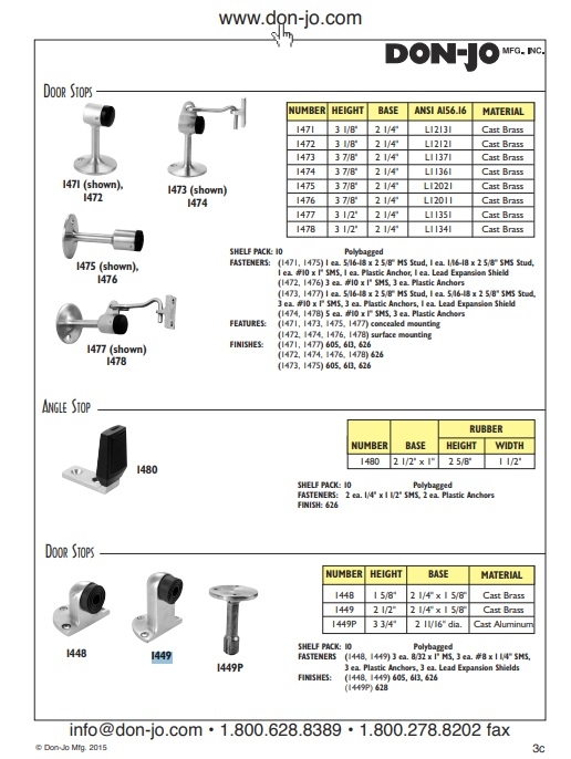 Picture of Don-Jo 1449-626 Cast Brass Floor Stop, 2-1/2" Height, 2-1/4" by 1-5/8" Base, Satin Chrome Finish