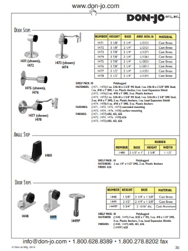 Picture of Don-Jo 1449-626 Cast Brass Floor Stop, 2-1/2" Height, 2-1/4" by 1-5/8" Base, Satin Chrome Finish