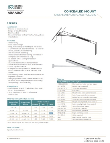Picture of Norton Rixson Checkmate 1-336 Concealed Mount Overhead Stop
