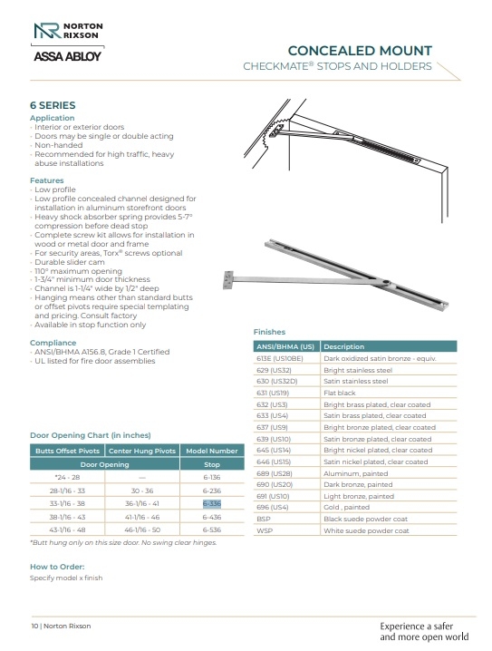 Picture of Norton Rixson Checkmate 6-336 Concealed Mount Overhead Stop