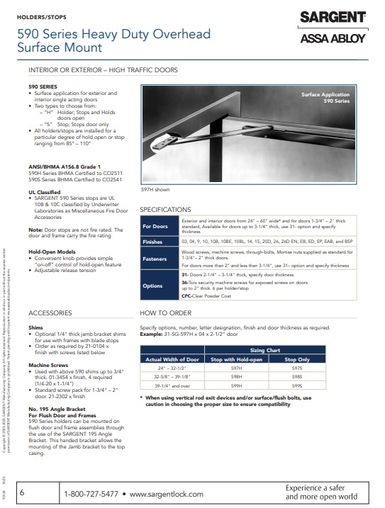 Picture of Sargent 598S-26D Overhead Surface Mount Door Stop - Satin Chrome