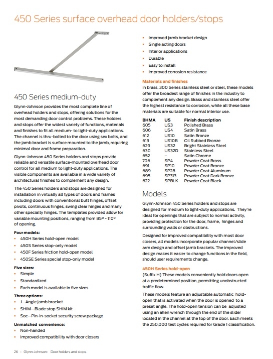 Picture of Glynn Johnson 455S US32D Medium Duty Surface Mount Overhead Door Stop 39-1/16" - 45" Door