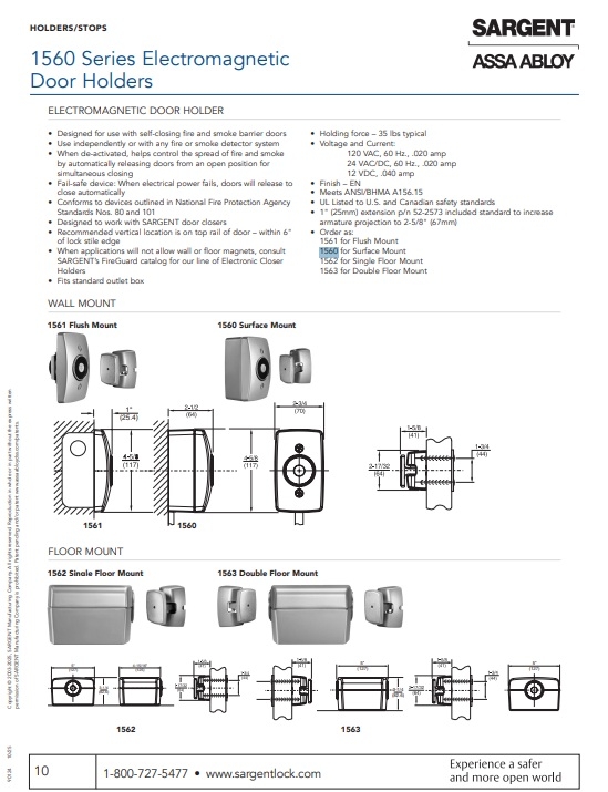 Picture of Sargent 1561-EN Electromagnetic Door Holder - Aluminum, Flush Mount