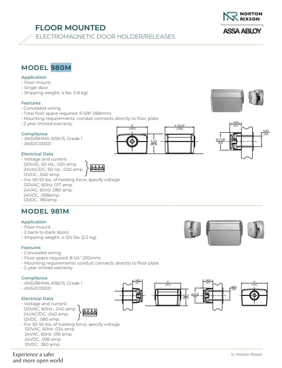 Picture of Norton Rixson 980M 689 Electromagnetic Door Holder/Release, Floor Mount