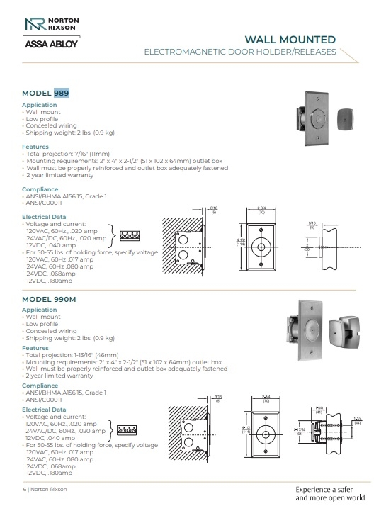 Picture of Norton Rixson 989 689 Flush Mount Electromagnetic Door Holder/Release, Wall Mounted