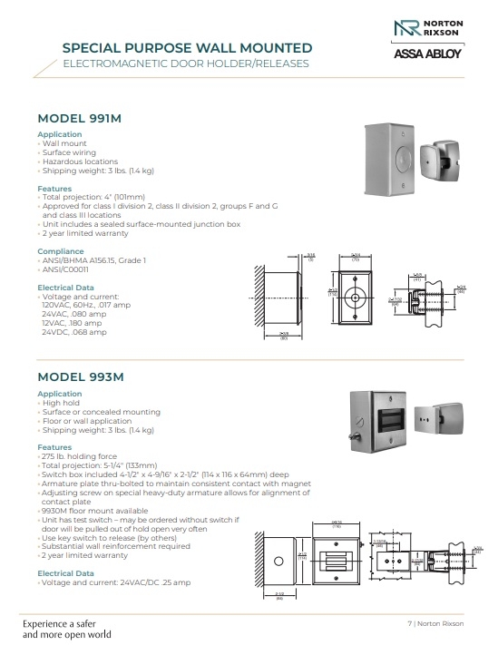 Picture of Norton Rixson 993M 689 Surface Mount Electromagnetic Door Holder/Release with switch, Wall Mounted