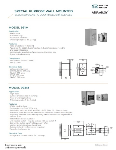 Picture of Norton Rixson 993M 689 Surface Mount Electromagnetic Door Holder/Release with switch, Wall Mounted