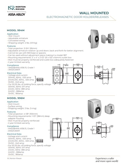 Picture of Norton Rixson 994M 689 Electromagnetic Door Holder/Release w/ Adjustable Armature, Wall Mounted