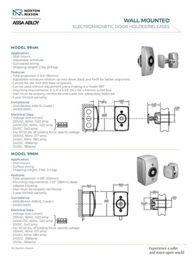 Picture of Norton Rixson 994M 689 Electromagnetic Door Holder/Release w/ Adjustable Armature, Wall Mounted